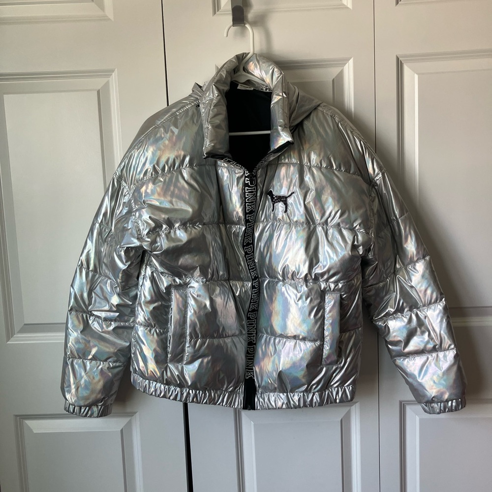 Victoria's Secret Iridescent Puffer Coat removable hoodie. Good Condition.(pics)